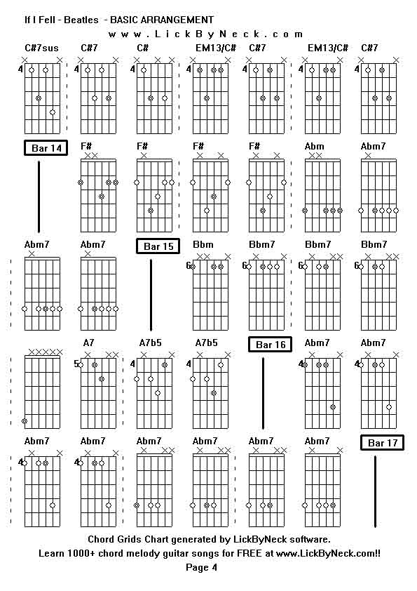 Chord Grids Chart of chord melody fingerstyle guitar song-If I Fell - Beatles  - BASIC ARRANGEMENT,generated by LickByNeck software.